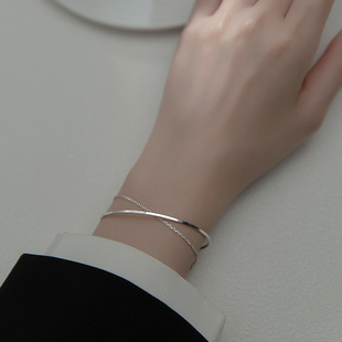 S925纯银手链女双层线条手环简约时尚气质ins冷淡风手镯小众设计