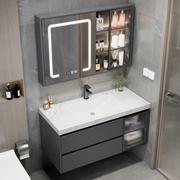 岩板陶瓷无缝一体盆浴室柜，组合实木洗手台，洗漱台卫生间洗脸盆柜