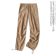伞兵工装裤秋季外贸女装，高腰多口袋，宽松直筒可束口长裤15862
