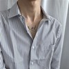 韩版修身条纹长袖衬衫男商务，休闲复古方领宽松大码男士衬衣潮