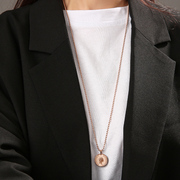 网红款毛衣链长款2023年韩国时尚，硬币金币项链高档钛钢玫瑰金