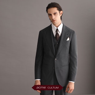 AC纯羊毛意式戗驳领单排扣休闲西服套装男高级感结婚商务正装外套