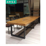 大型实木会议桌长桌工作台，现代简约loft实木，洽谈桌工业风办公桌椅