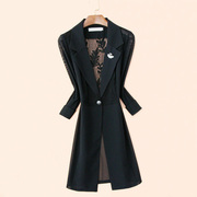 垂感黑色蕾丝小西装外套女中长款薄款开衫，七分袖网纱西服夏季外搭