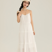 N6G9 24SS白色v领吊带裙气质显瘦蛋糕连衣裙女士