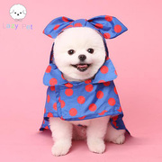 『lazypet』韩国宠物，防水衣猫狗，四季蝴蝶结连帽波点雨衣