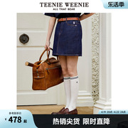 TeenieWeenie小熊女装2024夏季美式直筒高腰牛仔短裙半身裙子