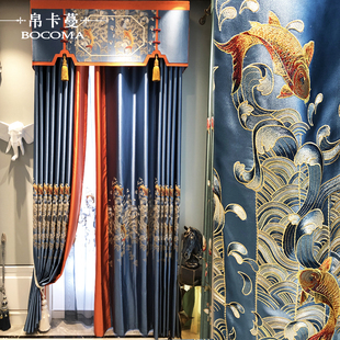 新中式真丝刺绣窗帘古典高档大气客厅卧室飘窗成品定制纱年年有鱼
