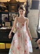 Acaine奥尔塔花园/浪漫亮片绣花罩裙碎花吊带连衣裙女夏气质裙子
