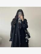 夏天衣服女装黑色风衣外套，女2024秋韩版学生，洋气中长款大衣流