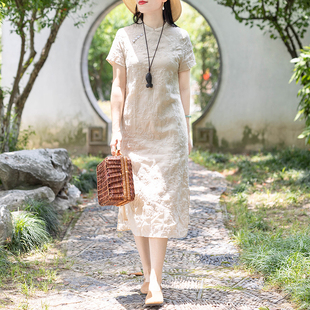 念江南女装苎麻刺绣，工艺别致旗袍夏季中式改良棉麻高端连衣裙