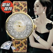 大表盘豹纹女士石英手表超薄圆形钻石防水指针式个性网带时装表