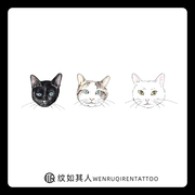 可爱小猫咪纹身贴防水男女持久韩国手绘黑白猫头情侣纹身贴纸刺青