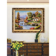 欧式有框画挂画喷绘油画风景湖客厅卧室壁炉装饰画走廊墙壁画