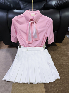 韩版出口高尔夫FL女春夏半袖运动弹力T恤上衣A字百褶裙裤套装