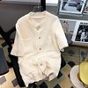 夏季针织毛衣男开衫短袖2021潮纯色简约显瘦小众设计薄款外套