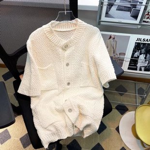 夏季针织毛衣男开衫短袖，2021潮纯色，简约显瘦小众设计薄款外套