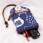 创意帆布钥匙包抽拉式女士小巧迷你卡通卡包二合一汽车钥匙保护套