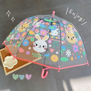 儿童雨伞2岁可爱猫咪兔子女幼儿园学生小号拱形超轻透明自动长柄