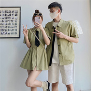 情侣装夏季韩版ins短袖衬衫法式连衣裙小众设计感一裙一衣潮