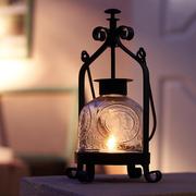 玻璃罩烛台摆件北欧浪漫烛光晚餐，道具手提蜡烛灯，复古老式铁艺油灯