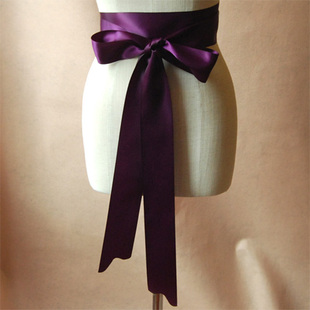 3色选 深紫色丝带腰带 光面双圈3米窄长款 修身婚纱礼服腰带 优雅