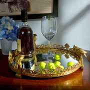 欧式装饰全铜镜子收纳托盘果盘，高档奢华别墅客厅创意家装水果盘