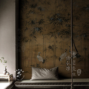 新中式仙鹤复古中国风古风古典禅意电视卧室背景墙纸法式壁纸墙布