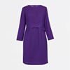 2022年春季纯色高级感长袖一步裙通勤圆领紫色中长款连衣裙女