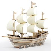 木质船模型3diy立体拼图一帆风顺船建筑房子男生女孩儿童益智玩具