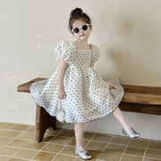 儿童洋气连衣裙女童韩版童装，2024夏季圆点短袖，公主裙礼服裙潮