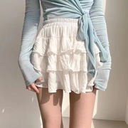 韩国chic春夏高腰a字超短裙，蛋糕半身裙女薄款气质不规则泡芙裙裤