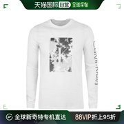 香港直邮calvinklein男士白色，棉质徽标印花圆领长袖t恤40ic847