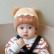 婴儿帽子秋冬款0到3个月加绒宝宝毛线帽可爱超萌男女宝宝冬季加厚