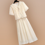 夏季套装2024年女温柔系盐系穿搭气质，减龄短袖衬衫长裙两件套
