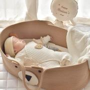 新生新儿外出提篮棉绳编织婴儿手提篮折叠便携式睡床外出睡篮车载