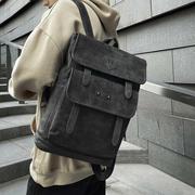 软pu皮商务通勤背包，女2021大容量电脑书包男百搭学院风双肩包