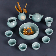 整套哥窑青瓷功夫茶具套装冰裂釉可养开片盖碗茶壶茶杯道配件家用
