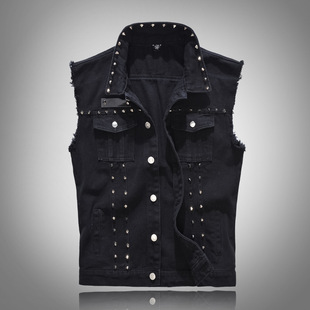 Trend black waistcoat biker vest韩版潮流黑色马甲机车铆钉背心