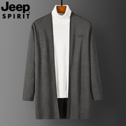 jeepspirit中长款风衣男秋季外穿无扣开衫，毛衣男士休闲针织外套