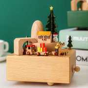 天空之城旋转木马小火车，木质音乐盒八音盒创意，生日圣诞节礼物送女