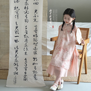蓝小爸女童套装，2024夏季儿童新中式系带，上衣宝宝半身裙两件套