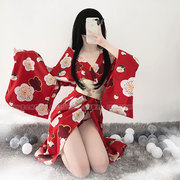 cheesechip红色樱花和服式温泉，日式浴衣睡袍，浴袍性感睡衣睡袍女