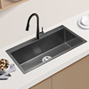 摩恩纳米手工槽灰色，304不锈钢厨房水槽，家用洗碗池菜盆sk75613db