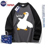NASA联名重磅纯棉插肩长袖T恤男女款春秋季撞色拼接圆领上衣情侣