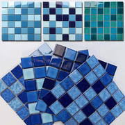 陶瓷马赛克瓷砖泳池地砖，蓝色结晶浴室拼花拼图鱼，池水温泉户外园林