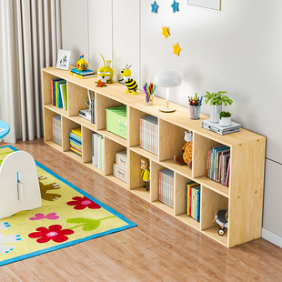 实木书架家用客厅落地置物架儿童，简易书柜学生，卧室矮柜收纳松木柜