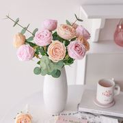 单支仿真玫瑰花假花套装高档客厅餐桌装饰花干花花束摆件摆设花艺