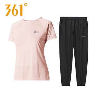 361套装女运动服夏季速干衣，短袖t恤半袖，长裤九分裤361度宽松跑步