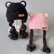 婴儿帽子春秋款宝宝假发帽，男童新生儿保暖帽，儿童女童针织可爱秋冬